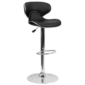 English Elm Devin Contemporary Mid-Back Vinyl Adjustable Height Barstool with Chrome Base for Modern Spaces Black DS-815-BK-GG