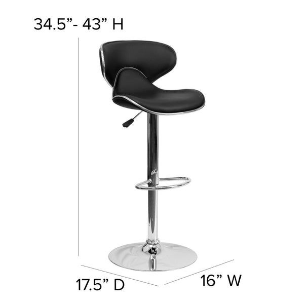 English Elm Devin Contemporary Mid-Back Vinyl Adjustable Height Barstool with Chrome Base for Modern Spaces Black DS-815-BK-GG