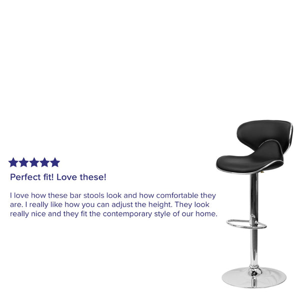 English Elm Devin Contemporary Mid-Back Vinyl Adjustable Height Barstool with Chrome Base for Modern Spaces Black DS-815-BK-GG