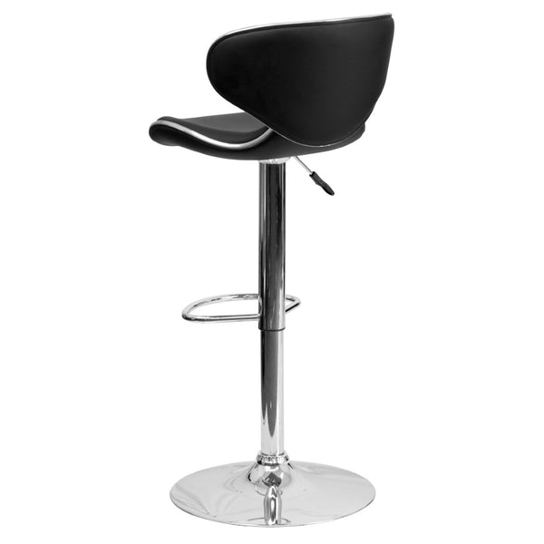 English Elm Devin Contemporary Mid-Back Vinyl Adjustable Height Barstool with Chrome Base for Modern Spaces Black DS-815-BK-GG