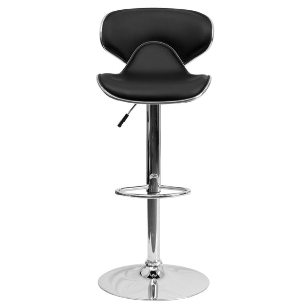 English Elm Devin Contemporary Mid-Back Vinyl Adjustable Height Barstool with Chrome Base for Modern Spaces Black DS-815-BK-GG