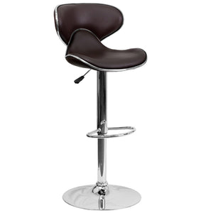 English Elm Devin Contemporary Mid-Back Vinyl Adjustable Height Barstool with Chrome Base for Modern Spaces Brown DS-815-BRN-GG