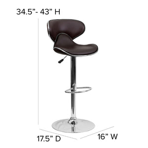 English Elm Devin Contemporary Mid-Back Vinyl Adjustable Height Barstool with Chrome Base for Modern Spaces Brown DS-815-BRN-GG