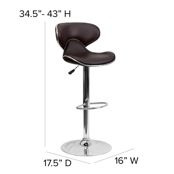 English Elm Devin Contemporary Mid-Back Vinyl Adjustable Height Barstool with Chrome Base for Modern Spaces Brown DS-815-BRN-GG