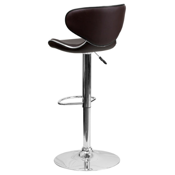 English Elm Devin Contemporary Mid-Back Vinyl Adjustable Height Barstool with Chrome Base for Modern Spaces Brown DS-815-BRN-GG