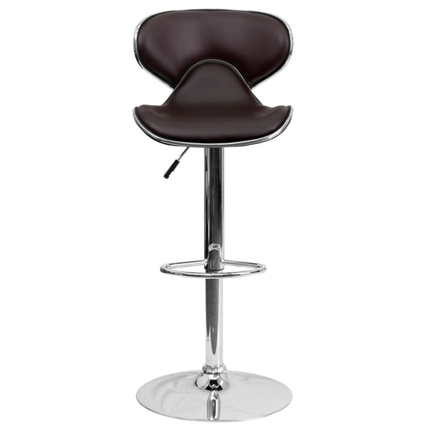 English Elm Devin Contemporary Mid-Back Vinyl Adjustable Height Barstool with Chrome Base for Modern Spaces Brown DS-815-BRN-GG