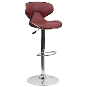 English Elm Devin Contemporary Mid-Back Vinyl Adjustable Height Barstool with Chrome Base for Modern Spaces Burgundy DS-815-BURG-GG