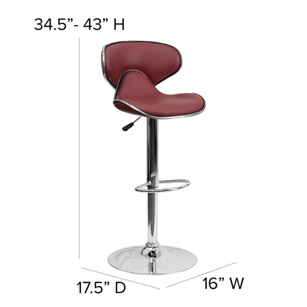 English Elm Devin Contemporary Mid-Back Vinyl Adjustable Height Barstool with Chrome Base for Modern Spaces Burgundy DS-815-BURG-GG