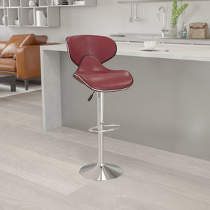 English Elm Devin Contemporary Mid-Back Vinyl Adjustable Height Barstool with Chrome Base for Modern Spaces Burgundy DS-815-BURG-GG