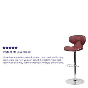 English Elm Devin Contemporary Mid-Back Vinyl Adjustable Height Barstool with Chrome Base for Modern Spaces Burgundy DS-815-BURG-GG