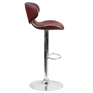 English Elm Devin Contemporary Mid-Back Vinyl Adjustable Height Barstool with Chrome Base for Modern Spaces Burgundy DS-815-BURG-GG
