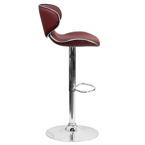 English Elm Devin Contemporary Mid-Back Vinyl Adjustable Height Barstool with Chrome Base for Modern Spaces Burgundy DS-815-BURG-GG