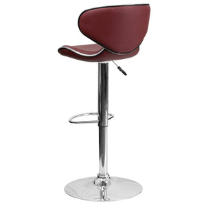 English Elm Devin Contemporary Mid-Back Vinyl Adjustable Height Barstool with Chrome Base for Modern Spaces Burgundy DS-815-BURG-GG