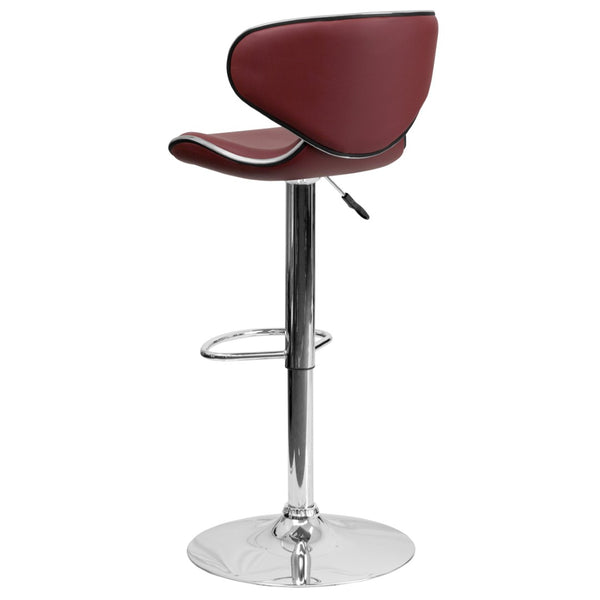 English Elm Devin Contemporary Mid-Back Vinyl Adjustable Height Barstool with Chrome Base for Modern Spaces Burgundy DS-815-BURG-GG
