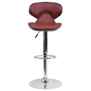 English Elm Devin Contemporary Mid-Back Vinyl Adjustable Height Barstool with Chrome Base for Modern Spaces Burgundy DS-815-BURG-GG