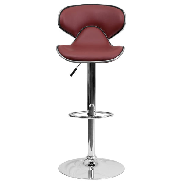 English Elm Devin Contemporary Mid-Back Vinyl Adjustable Height Barstool with Chrome Base for Modern Spaces Burgundy DS-815-BURG-GG