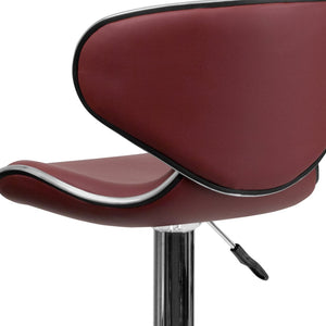 English Elm Devin Contemporary Mid-Back Vinyl Adjustable Height Barstool with Chrome Base for Modern Spaces Burgundy DS-815-BURG-GG