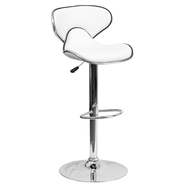 English Elm Devin Contemporary Mid-Back Vinyl Adjustable Height Barstool with Chrome Base for Modern Spaces White DS-815-WH-GG