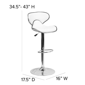 English Elm Devin Contemporary Mid-Back Vinyl Adjustable Height Barstool with Chrome Base for Modern Spaces White DS-815-WH-GG