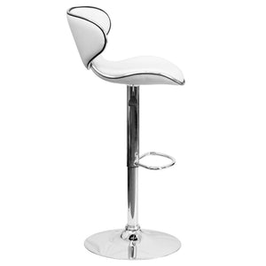 English Elm Devin Contemporary Mid-Back Vinyl Adjustable Height Barstool with Chrome Base for Modern Spaces White DS-815-WH-GG