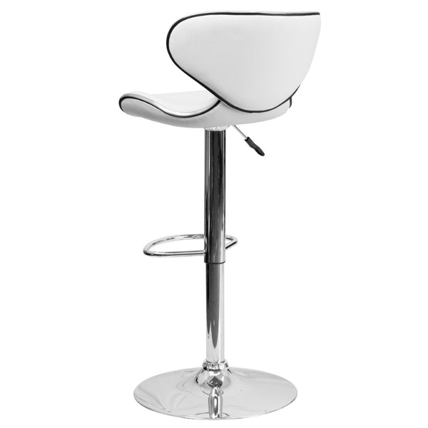 English Elm Devin Contemporary Mid-Back Vinyl Adjustable Height Barstool with Chrome Base for Modern Spaces White DS-815-WH-GG