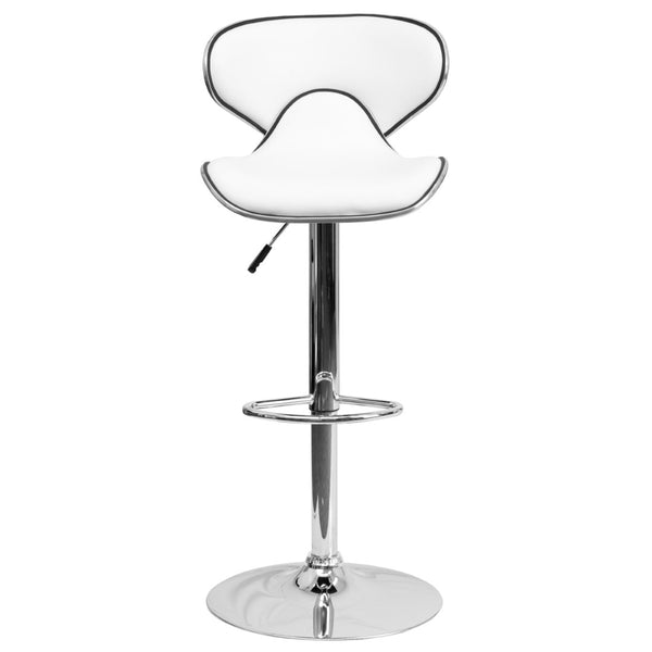 English Elm Devin Contemporary Mid-Back Vinyl Adjustable Height Barstool with Chrome Base for Modern Spaces White DS-815-WH-GG