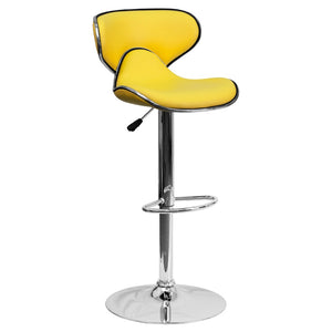 English Elm Devin Contemporary Mid-Back Vinyl Adjustable Height Barstool with Chrome Base for Modern Spaces Yellow DS-815-YEL-GG
