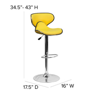 English Elm Devin Contemporary Mid-Back Vinyl Adjustable Height Barstool with Chrome Base for Modern Spaces Yellow DS-815-YEL-GG