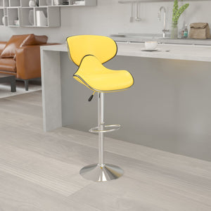 English Elm Devin Contemporary Mid-Back Vinyl Adjustable Height Barstool with Chrome Base for Modern Spaces Yellow DS-815-YEL-GG