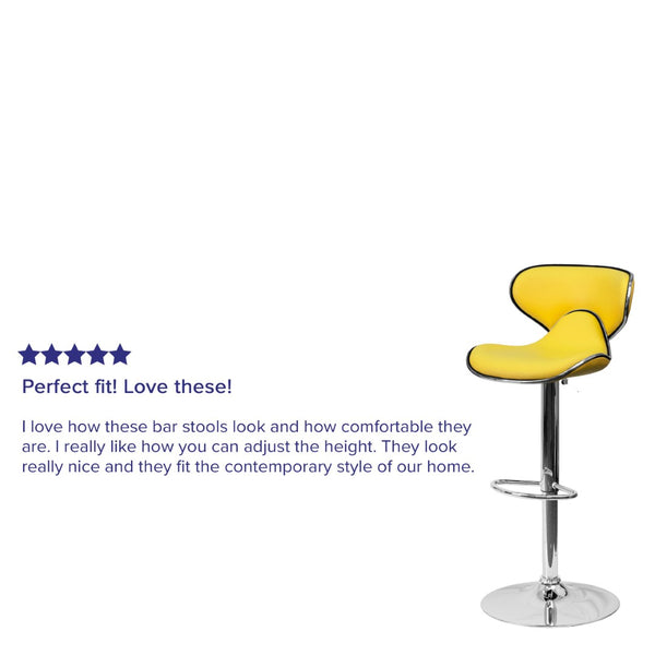 English Elm Devin Contemporary Mid-Back Vinyl Adjustable Height Barstool with Chrome Base for Modern Spaces Yellow DS-815-YEL-GG