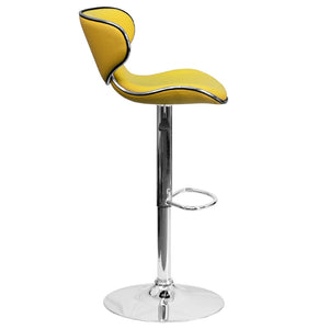 English Elm Devin Contemporary Mid-Back Vinyl Adjustable Height Barstool with Chrome Base for Modern Spaces Yellow DS-815-YEL-GG