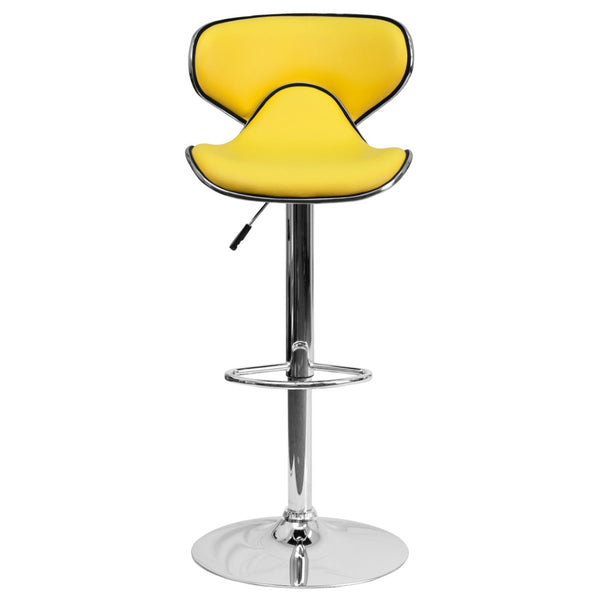 English Elm Devin Contemporary Mid-Back Vinyl Adjustable Height Barstool with Chrome Base for Modern Spaces Yellow DS-815-YEL-GG