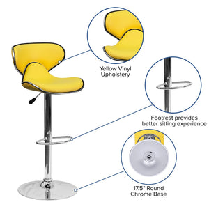 English Elm Devin Contemporary Mid-Back Vinyl Adjustable Height Barstool with Chrome Base for Modern Spaces Yellow DS-815-YEL-GG