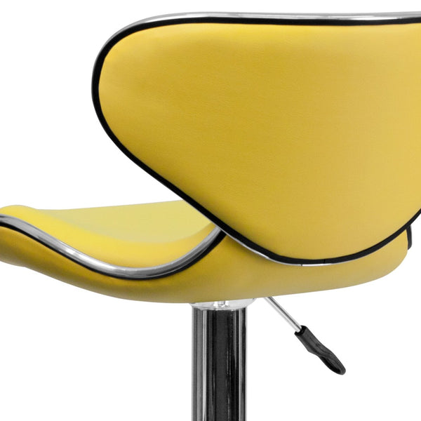 English Elm Devin Contemporary Mid-Back Vinyl Adjustable Height Barstool with Chrome Base for Modern Spaces Yellow DS-815-YEL-GG