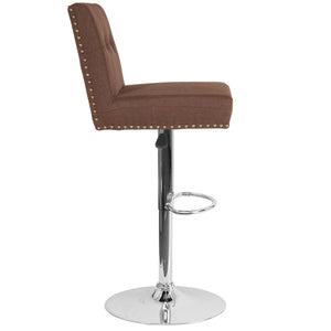 English Elm Ravello Adjustable Height Barstool with Nailhead Trim, Brown Fabric, Chrome Base - Stylish Comfort DS-8411-BRN-F-GG