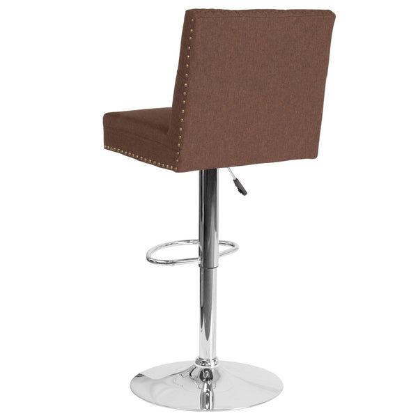 English Elm Ravello Adjustable Height Barstool with Nailhead Trim, Brown Fabric, Chrome Base - Stylish Comfort DS-8411-BRN-F-GG