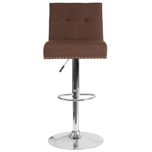 English Elm Ravello Adjustable Height Barstool with Nailhead Trim, Brown Fabric, Chrome Base - Stylish Comfort DS-8411-BRN-F-GG
