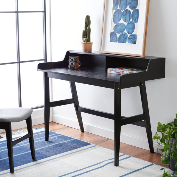 Safavieh Wrigley Desk - Stylish Mid-Century Industrial Home Office Solution With Practical Storage & Versatility Matte Black DSK1400B