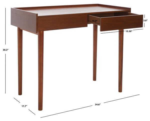 Safavieh Henley Mid-Century Modern 2 Drawer Desk For Home Office - Compact, Stylish & Functional Workspace Brown DSK2100D