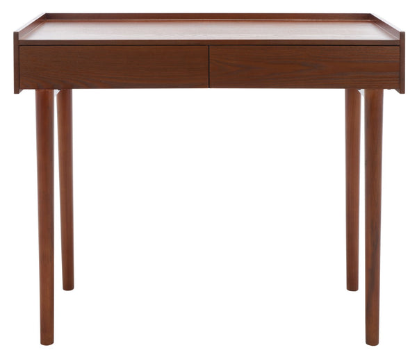 Safavieh Henley Mid-Century Modern 2 Drawer Desk For Home Office - Compact, Stylish & Functional Workspace Brown DSK2100D