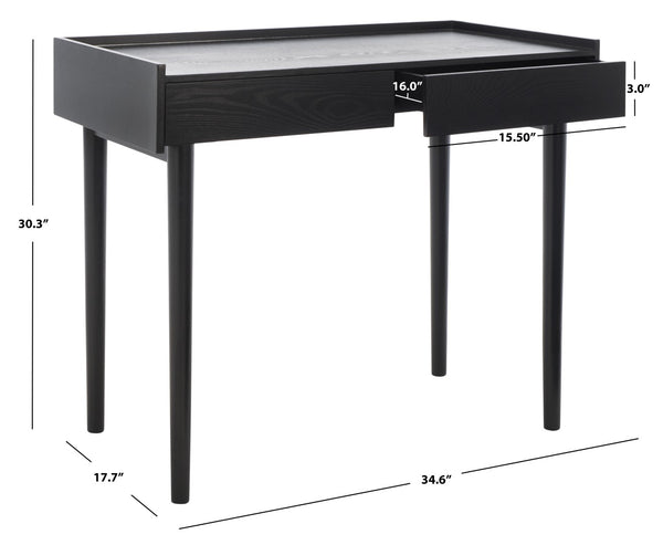 Safavieh Henley Mid-Century Modern 2 Drawer Desk For Home Office - Compact, Stylish & Functional Workspace Black DSK2100E