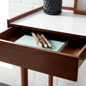 Safavieh Henley Mid-Century Modern 2 Drawer Desk For Home Office - Compact, Stylish & Functional Workspace White Marble / Brown DSK2100F