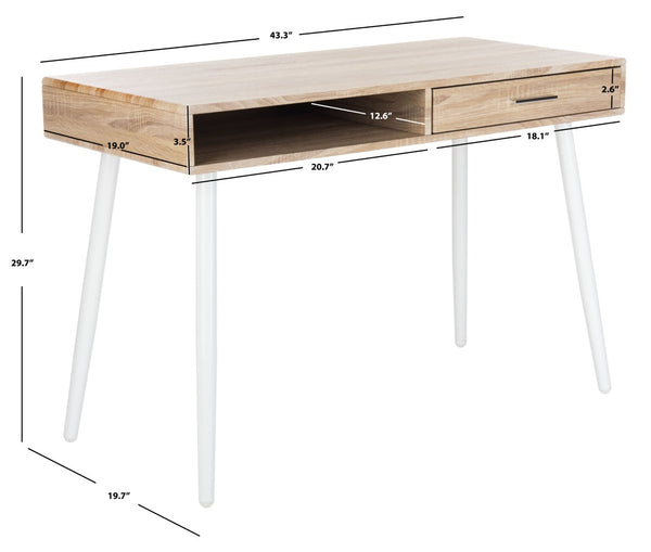 Safavieh Jorja Chic Contemporary Desk With Drawer And Open Shelf For Modern Home Office And Small Spaces Natural/White DSK2200A