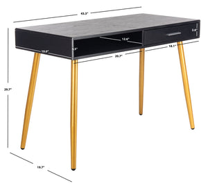 Safavieh Jorja Chic Contemporary Desk With Drawer And Open Shelf For Modern Home Office And Small Spaces Black/Gold DSK2200B