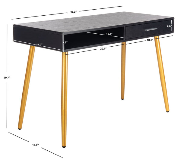 Safavieh Jorja Chic Contemporary Desk With Drawer And Open Shelf For Modern Home Office And Small Spaces Black/Gold DSK2200B