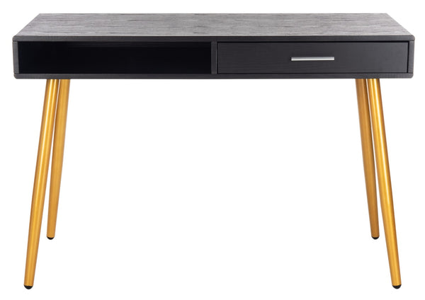 Safavieh Jorja Chic Contemporary Desk With Drawer And Open Shelf For Modern Home Office And Small Spaces Black/Gold DSK2200B