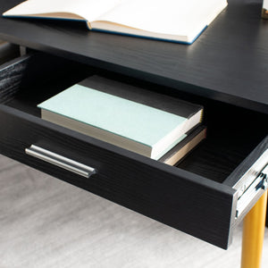 Safavieh Jorja Chic Contemporary Desk With Drawer And Open Shelf For Modern Home Office And Small Spaces Black/Gold DSK2200B