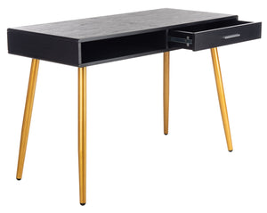 Safavieh Jorja Chic Contemporary Desk With Drawer And Open Shelf For Modern Home Office And Small Spaces Black/Gold DSK2200B