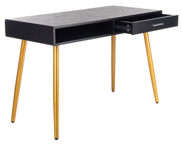 Safavieh Jorja Chic Contemporary Desk With Drawer And Open Shelf For Modern Home Office And Small Spaces Black/Gold DSK2200B