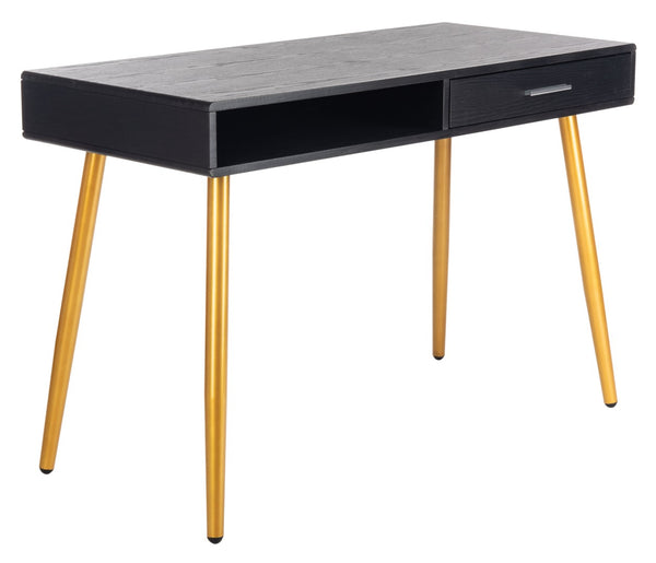 Safavieh Jorja Chic Contemporary Desk With Drawer And Open Shelf For Modern Home Office And Small Spaces Black/Gold DSK2200B